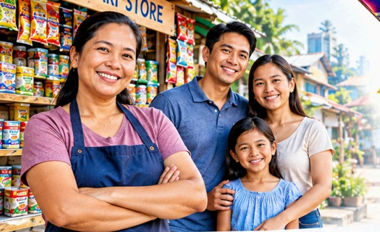 Filipino sari-sari store owner and family